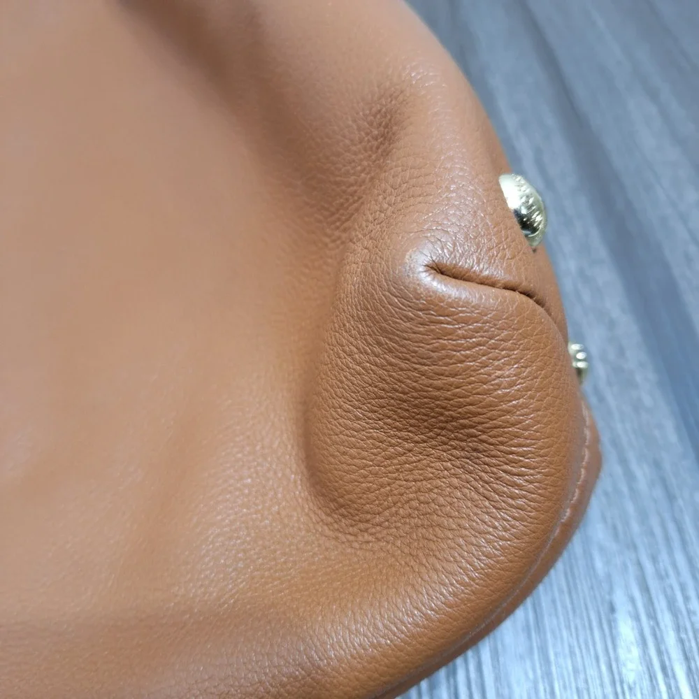 Michael Kors Pebbled Leather Tote Bag Luggage Brown Gold Chain Shoulder Bag